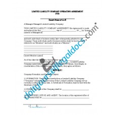 Limited Liability Company Operating Agreement - Manager Managed - Kansas